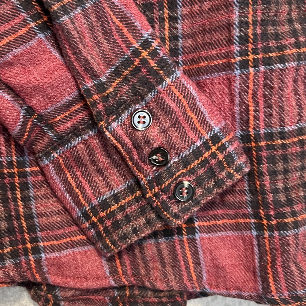 Free People Plaid Flannel Shirt Cotton Wool Blend Long Sleeve Gathered Yoke - Picture 4 of 9